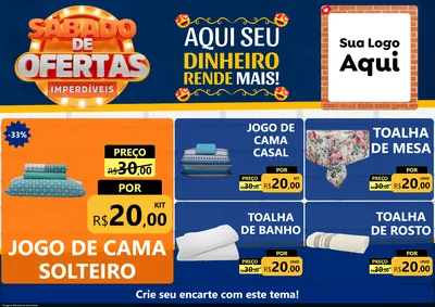 Modelo de Encarte para Encarte A4 Horizontal com o tema Sábado de Ofertas Imperdíveis para Cama, Mesa e Banho