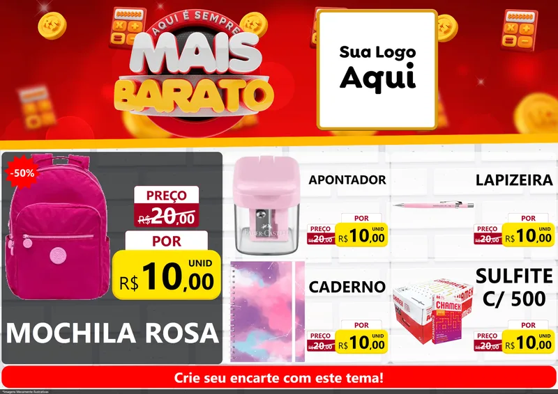Modelo de Encarte para Encarte A4 Horizontal com o tema Mais Barato para Papelaria