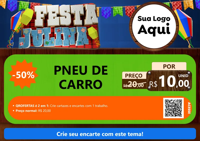 Modelo de Cartaz para Cartaz A4 Horizontal com o tema Festa Julina para Auto peças