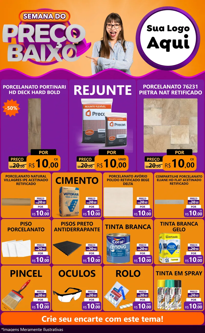 Modelo de Encarte para Encarte Grande com o tema Semana do Preço Baixo para Pisos e revestimentos