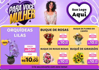 Modelo de Encarte para Encarte A4 Horizontal com o tema Para Você, Mulher para Floricultura e jardim