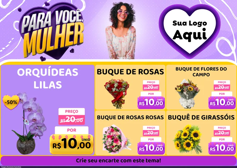 Modelo de Encarte para Encarte A4 Horizontal com o tema Para Você, Mulher para Floricultura e jardim