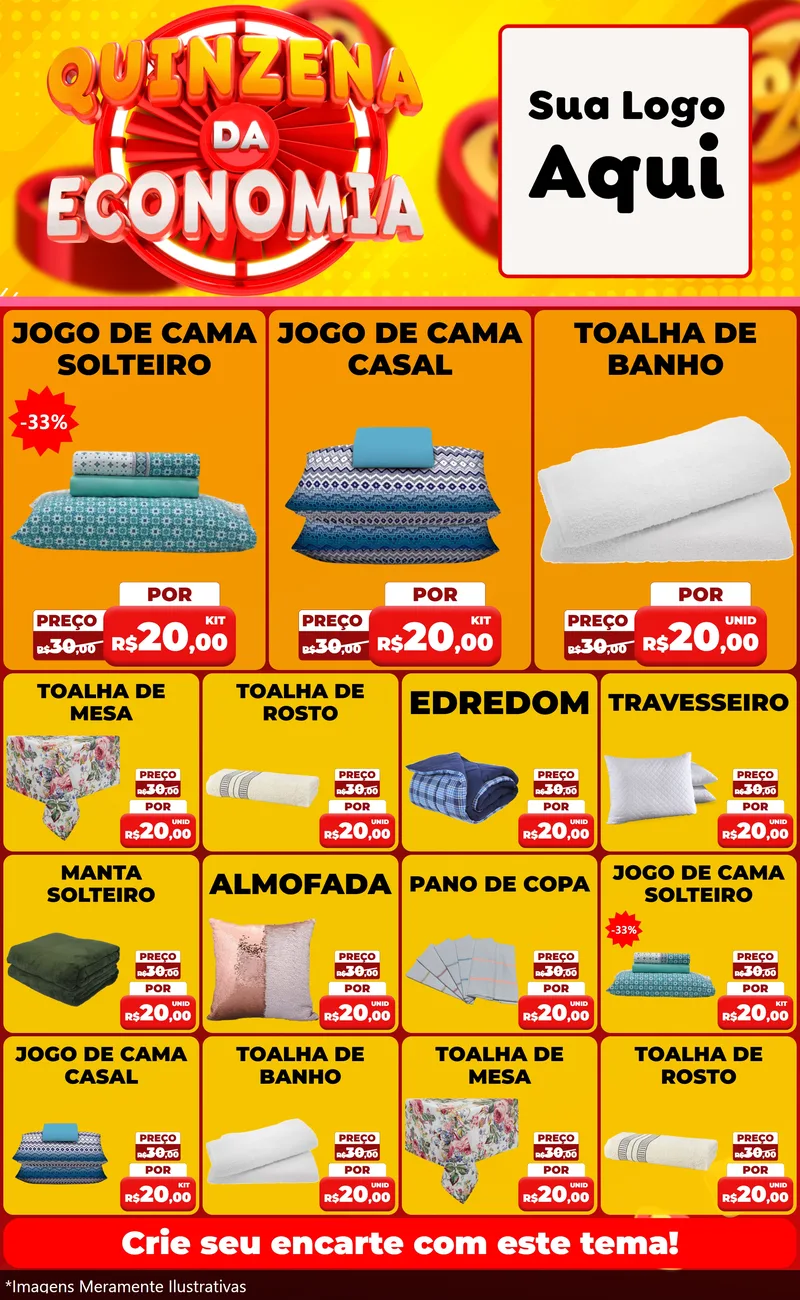 Modelo de Encarte para Encarte Grande com o tema Quinzena Da Economia para Cama, Mesa e Banho