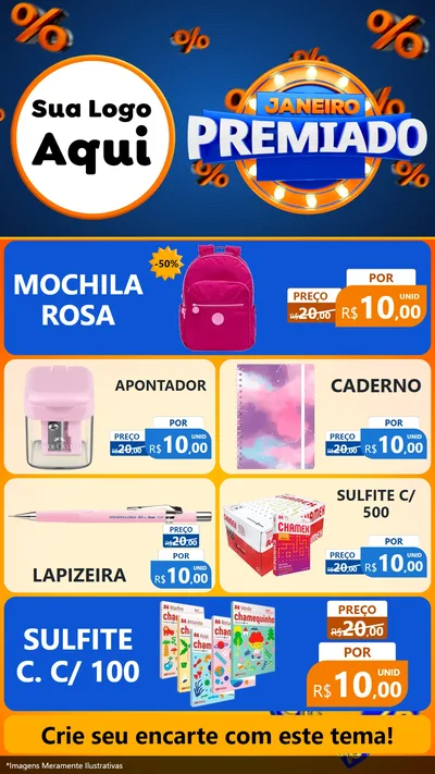 Modelo de TV para TV Vertical com o tema Janeiro Premiado para Papelaria