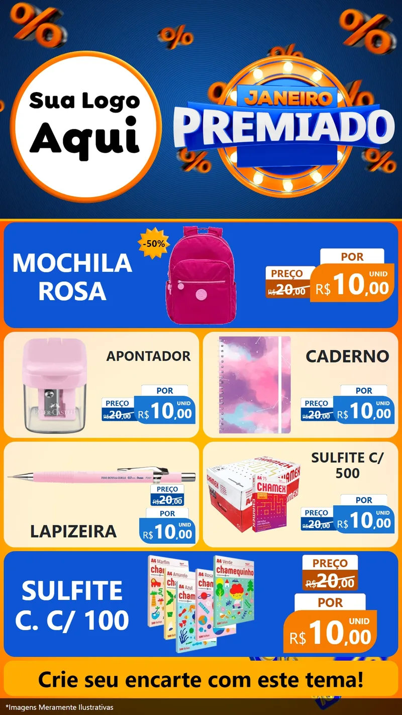 Modelo de TV para TV Vertical com o tema Janeiro Premiado para Papelaria