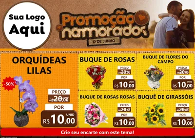 Modelo de Encarte para Encarte A4 Horizontal com o tema Promoção Namorados para Floricultura e jardim