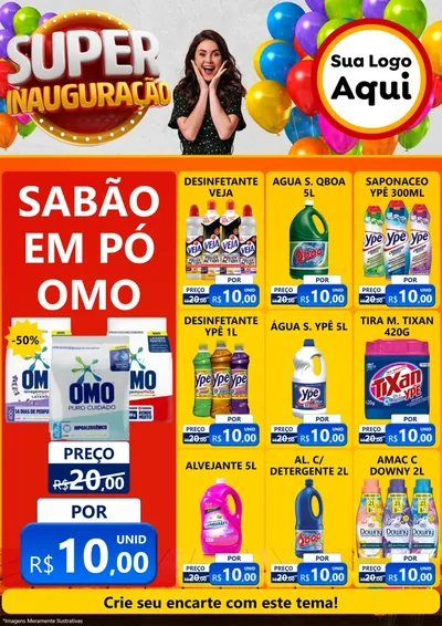 Modelo de Encarte para Encarte A4 Vertical com o tema Super Inauguração para Produtos de Limpeza