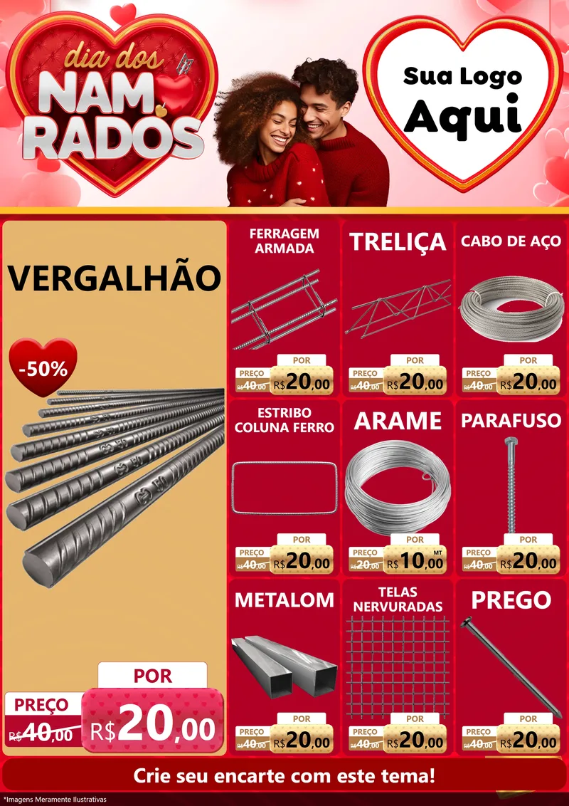 Modelo de Encarte para Encarte A4 Vertical com o tema Dia dos Namorados para Ferragens