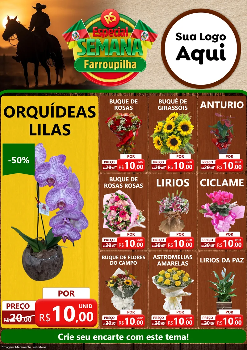 Modelo de Encarte para Encarte A4 Vertical com o tema Especial Semana Farroupilha para Floricultura e jardim