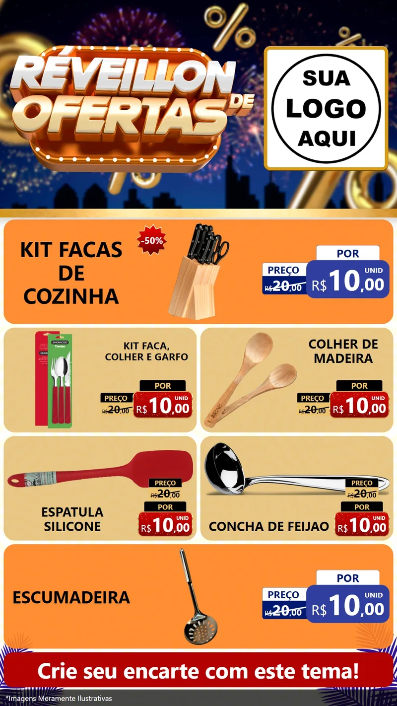 Modelo de TV para TV Vertical com o tema Réveillon de Ofertas para Utilidades Domésticas