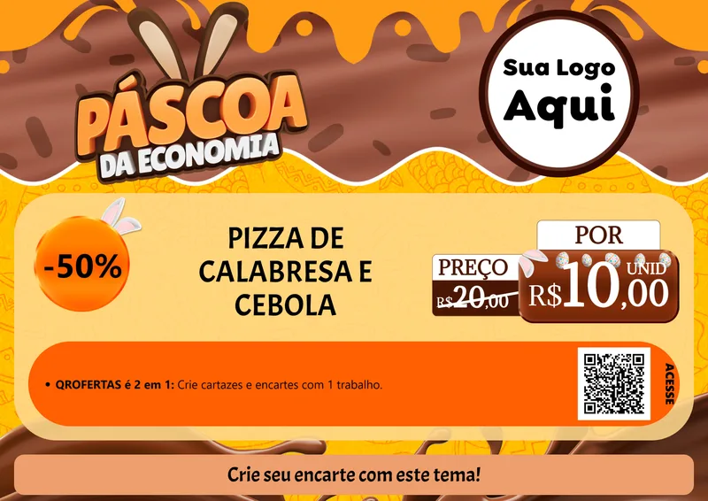 Modelo de Cartaz para Cartaz A4 Horizontal com o tema Páscoa da Economia para Pizzaria
