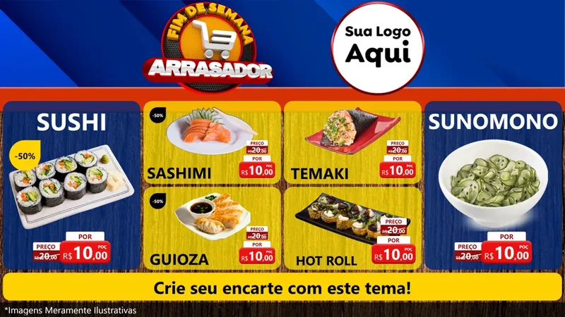 Modelo de TV para TV Horizontal com o tema Fim De Semana Arrasador para Comida japonesa