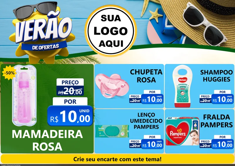 Modelo de Encarte para Encarte A4 Horizontal com o tema Verão de Ofertas para Bebês