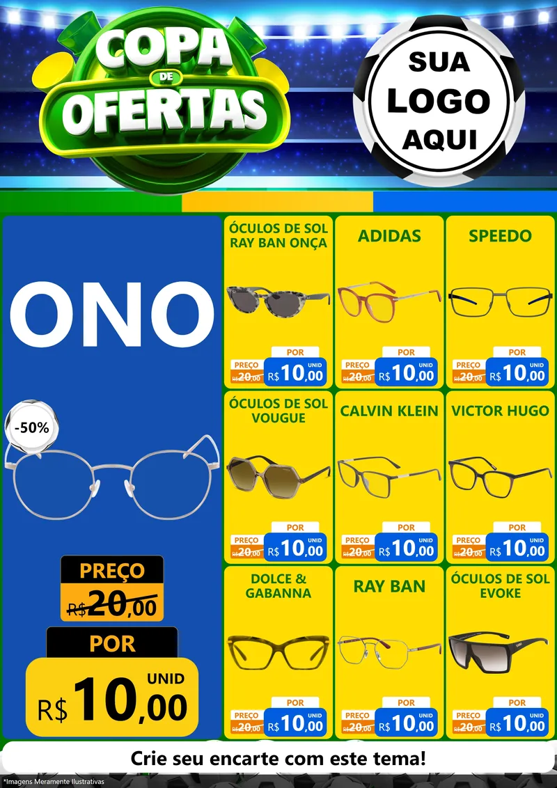 Modelo de Encarte para Encarte A4 Vertical com o tema Copa de Ofertas para Óticas