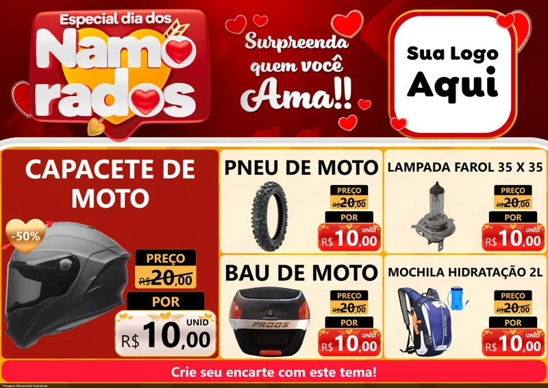 Modelo de Encarte para Encarte A4 Horizontal com o tema Especial Dia dos Namorados para Moto peças
