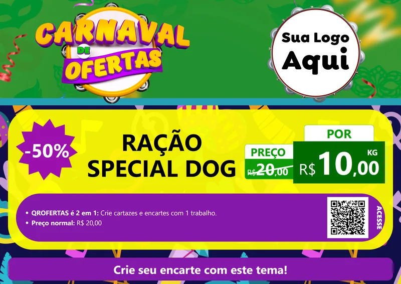 Modelo de Cartaz para Cartaz A4 Horizontal com o tema Carnaval de Ofertas para Pet Shop