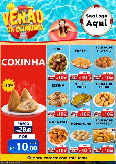 Modelo de Encarte para Encarte A4 Vertical com o tema Verão da Economia para Salgadaria