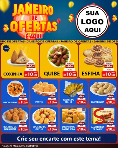 Modelo de Rede Social para Feed Instagram com o tema Janeiro de Ofertas É Aqui! para Salgadaria