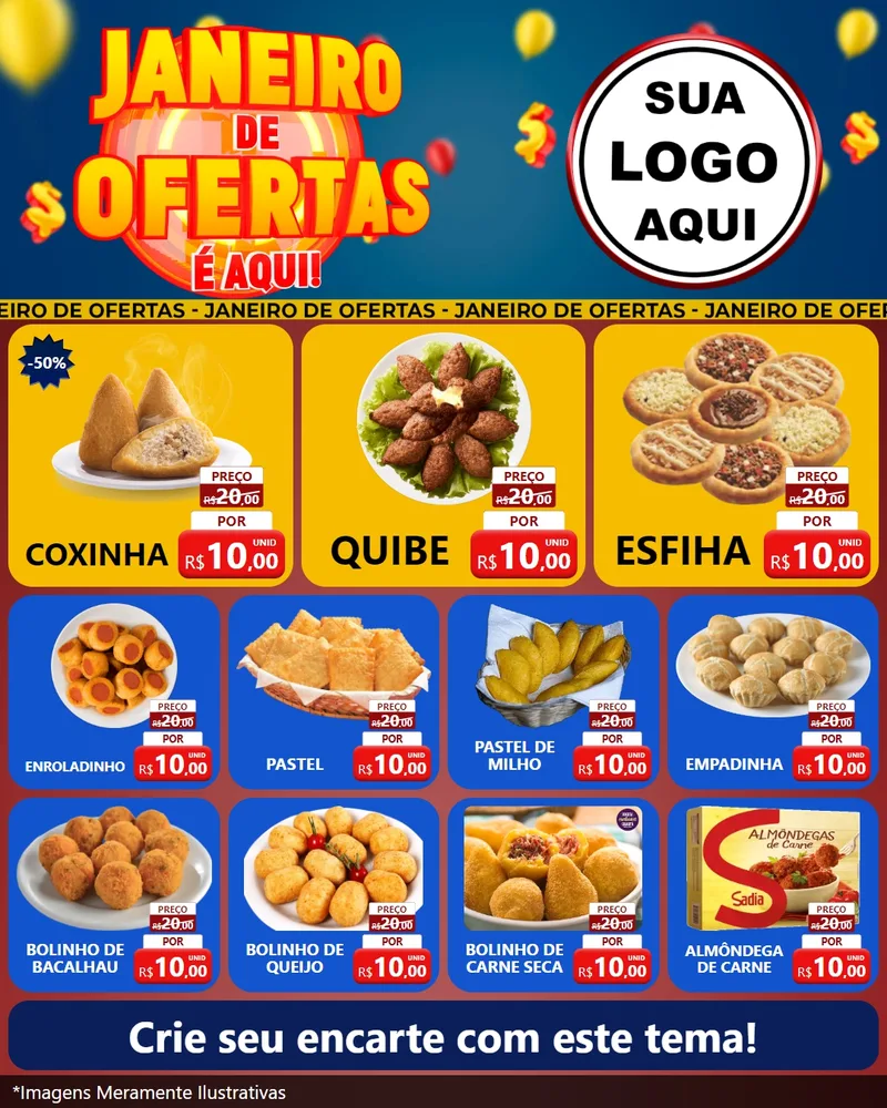 Modelo de Rede Social para Feed Instagram com o tema Janeiro de Ofertas É Aqui! para Salgadaria