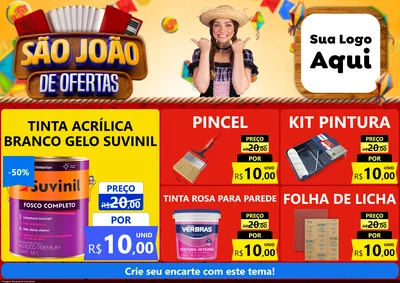 Modelo de Encarte para Encarte A4 Horizontal com o tema São João de Ofertas para Tintas e Ferramentas
