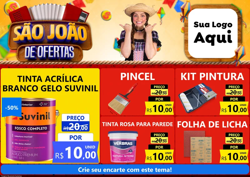 Modelo de Encarte para Encarte A4 Horizontal com o tema São João de Ofertas para Tintas e Ferramentas