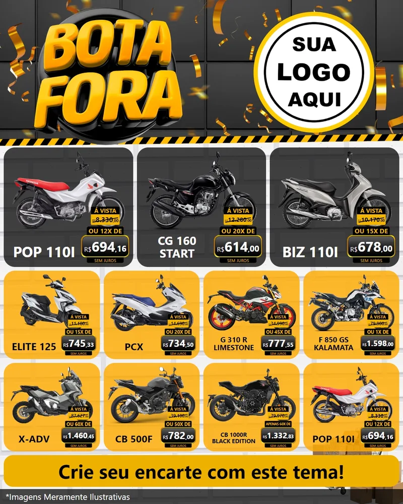 Modelo de Rede Social para Feed Instagram com o tema Bota Fora para Concessionaria de Motos