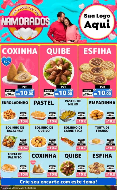 Modelo de Encarte para Encarte Grande com o tema Promoção Dia dos Namorados para Salgadaria