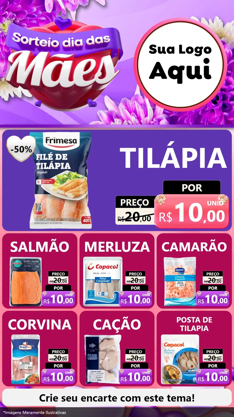 Modelo de Rede Social para Stories com o tema Sorteio Dia das Mães para Peixaria