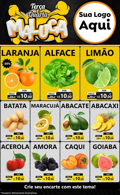 Modelo de Encarte para Encarte Grande com o tema Terça e Quarta Maluca para Hortifrúti