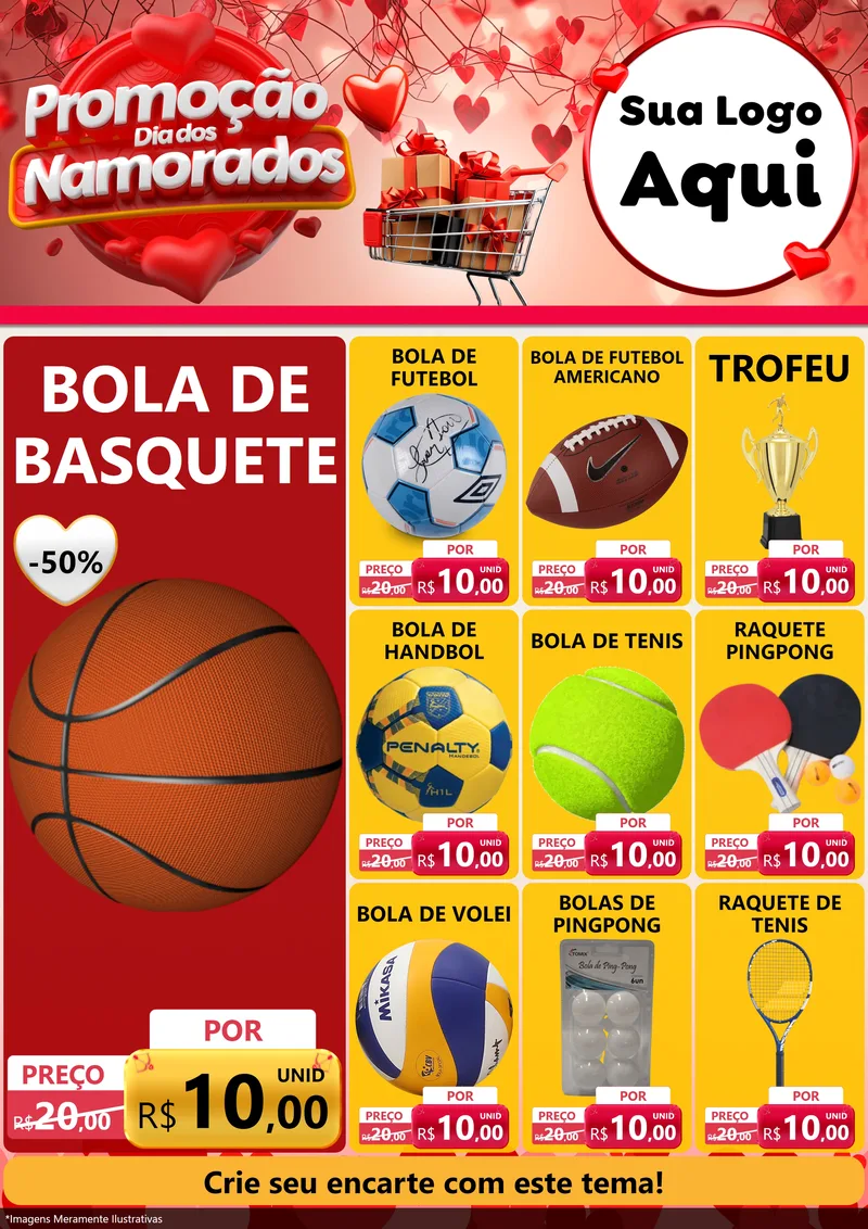 Modelo de Encarte para Encarte A4 Vertical com o tema Promoção Dia dos Namorados para Artigos Esportivos