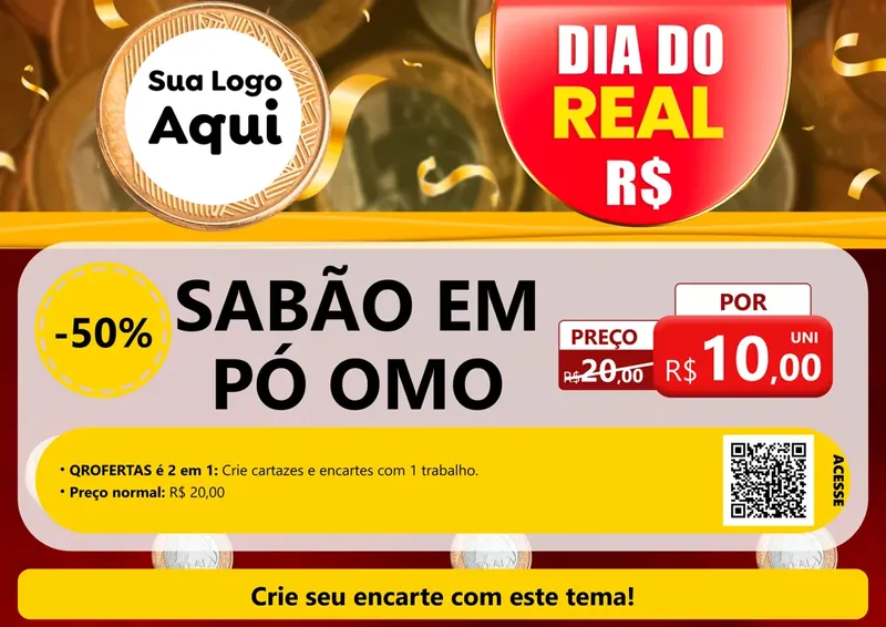Modelo de Cartaz para Cartaz A4 Horizontal com o tema Dia do Real para Produtos de Limpeza