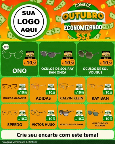 Modelo de Rede Social para Feed Instagram com o tema Comece Outubro Economizando para Óticas