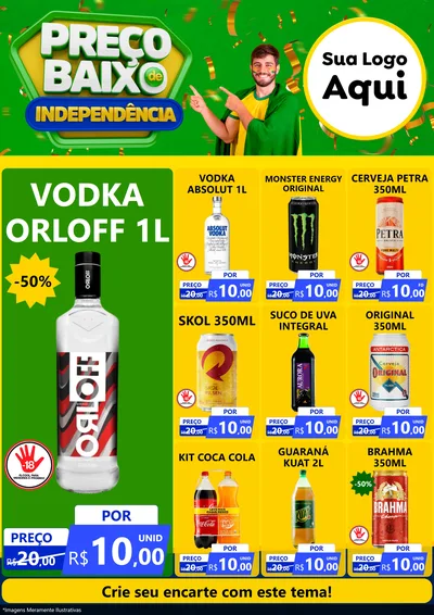 Modelo de Encarte para Encarte A4 Vertical com o tema Preço Baixo de Independência para Distribuidora de bebidas