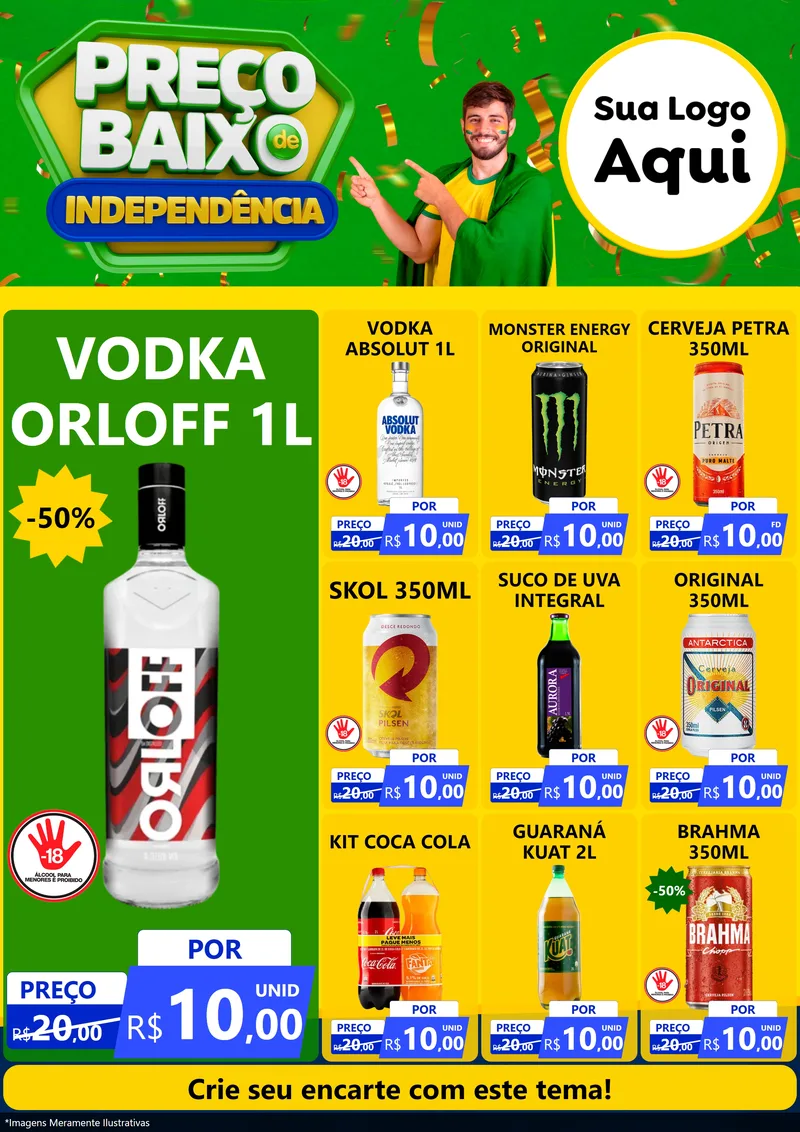 Modelo de Encarte para Encarte A4 Vertical com o tema Preço Baixo de Independência para Distribuidora de bebidas