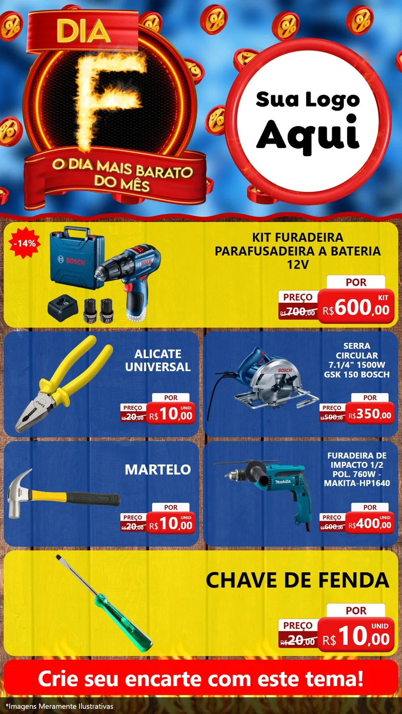 Modelo de TV para TV Vertical com o tema Dia F - O Dia Mais Barato Do Mês para Maquinas e Ferramentas
