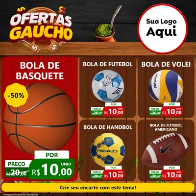 Modelo de Rede Social para Feed Facebook com o tema Ofertas Dia do Gaúcho para Artigos Esportivos