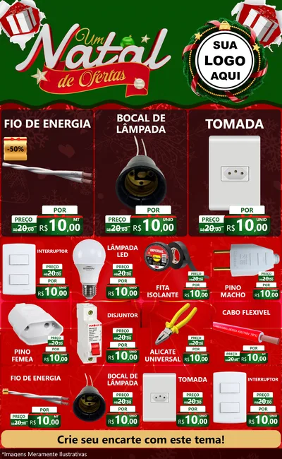 Modelo de Encarte para Encarte Grande com o tema Um Natal de Ofertas para Materiais Elétricos