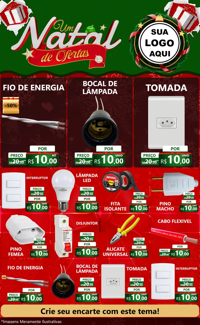 Modelo de Encarte para Encarte Grande com o tema Um Natal de Ofertas para Materiais Elétricos