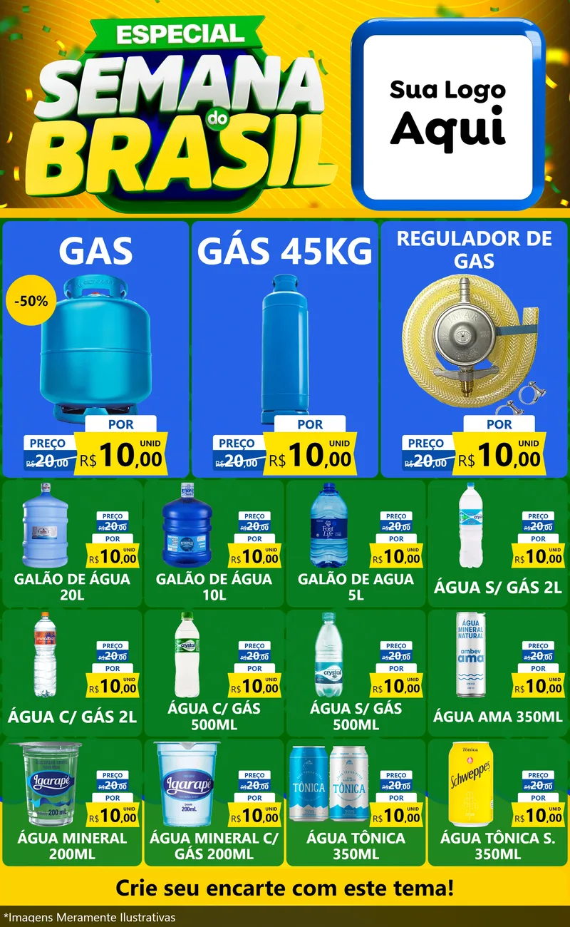 Modelo de Encarte para Encarte Grande com o tema Especial Semana do Brasil para Água e gás
