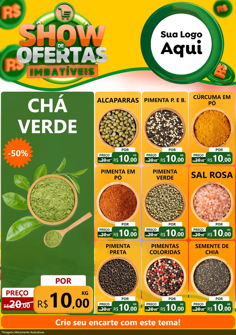 Modelo de Encarte para Encarte A4 Vertical com o tema Show de Ofertas Imbatíveis para Produtos Naturais