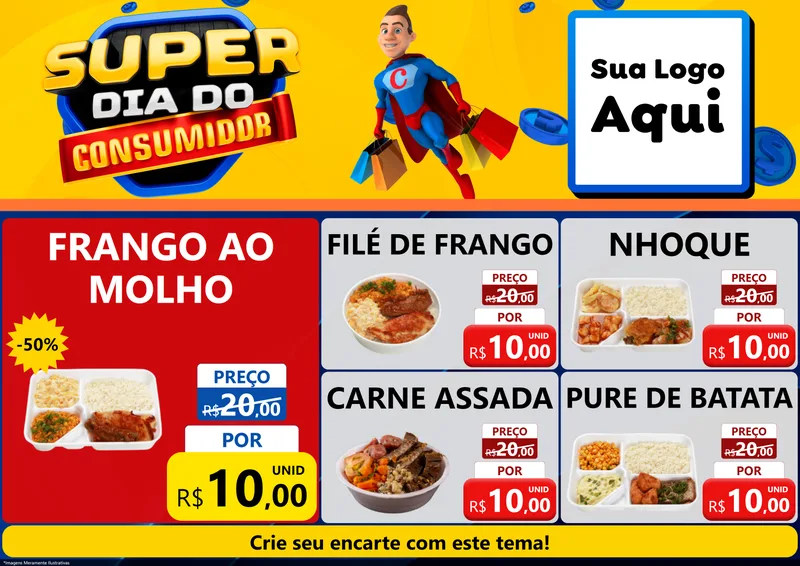 Modelo de Encarte para Encarte A4 Horizontal com o tema Super Dia do Consumidor para Restaurante
