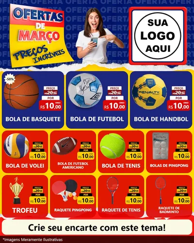 Modelo de Rede Social para Feed Instagram com o tema Ofertas de Março - Preços Incríveis para Artigos Esportivos