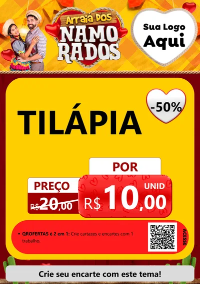 Modelo de Cartaz para Cartaz A4 Vertical com o tema Arraiá dos Namorados para Peixaria