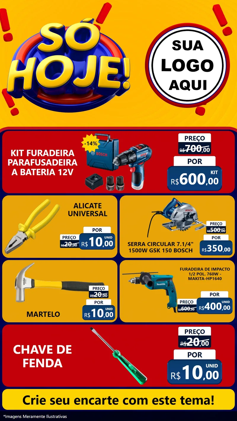 Modelo de TV para TV Vertical com o tema Só Hoje! para Maquinas e Ferramentas