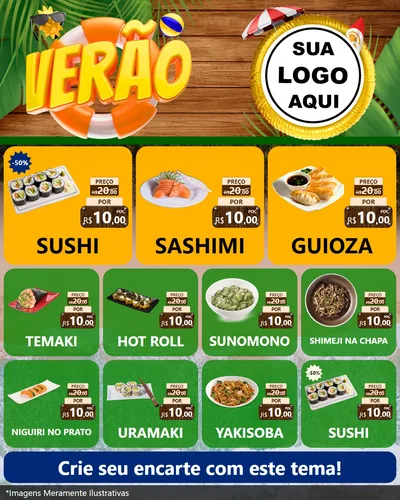 Modelo de Rede Social para Feed Instagram com o tema Verão para Comida japonesa