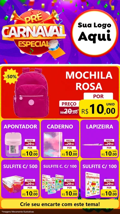 Modelo de Rede Social para Stories com o tema Pré-Carnaval Especial para Papelaria