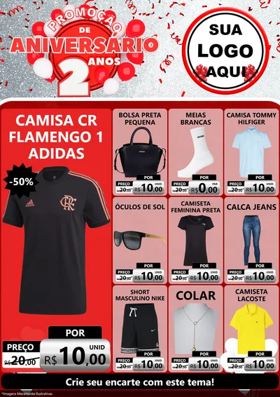 Modelo de Encarte para Encarte A4 Vertical com o tema Promoção de Aniversário - 2 Anos para Roupas e acessórios