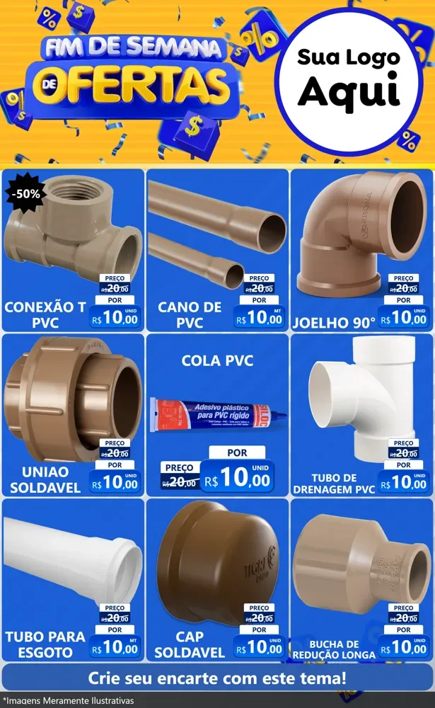 Modelo de Encarte para Encarte Grande com o tema Fim de Semana de Ofertas para Tubos e conexões