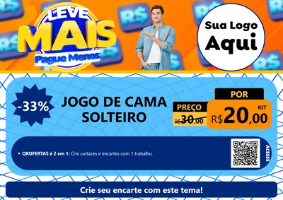 Modelo de Cartaz para Cartaz A4 Horizontal com o tema Leve Mais, Pague Menos para Cama, Mesa e Banho