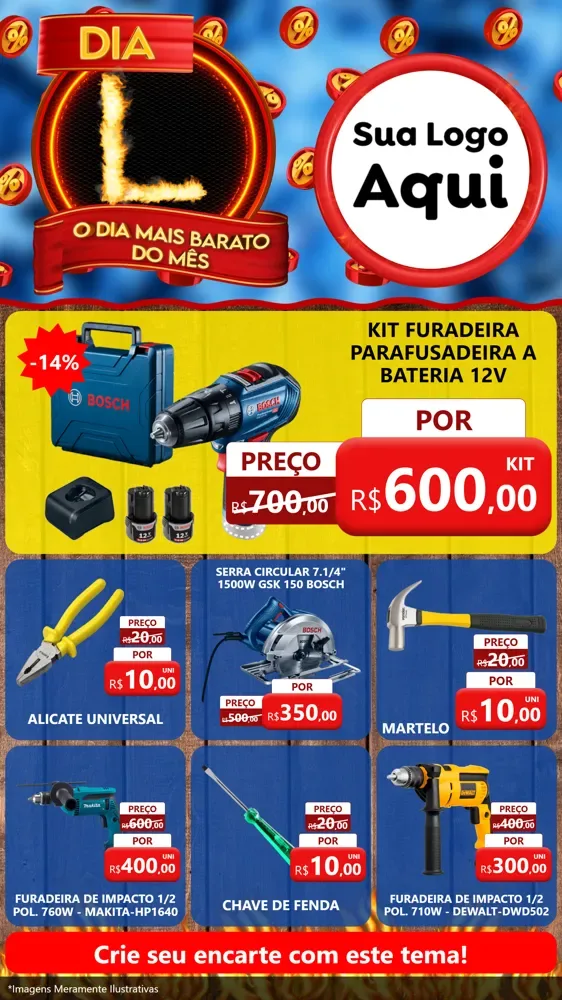 Modelo de Rede Social para Stories com o tema Dia L - O Dia Mais Barato Do Mês para Maquinas e Ferramentas